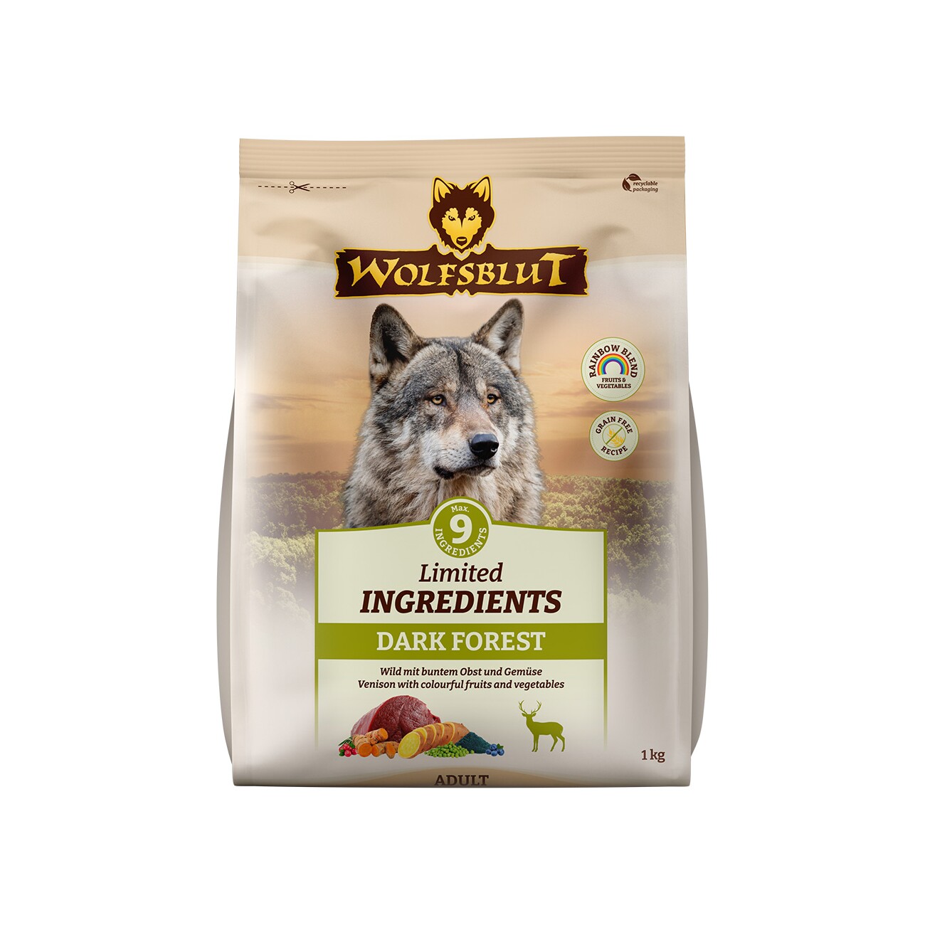 WOLFSBLUT Limited Ingredients Trockenfutter Hund, Adult, Dark Forest 1 kg