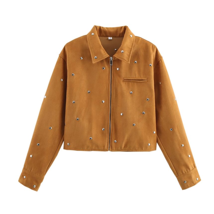 Omelia - Jas van imitatiesuède met kraag en studs
