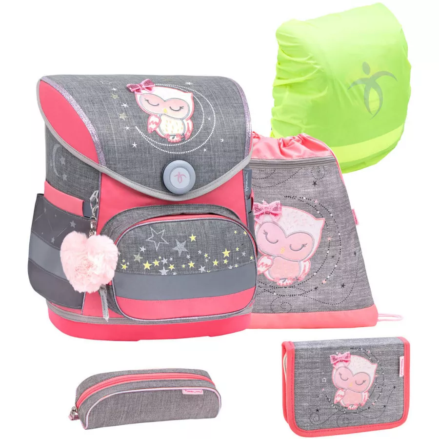 Belmil Schulranzen Compact Schulranzen Set 5-teilig mit Brustgurt Little Owl
