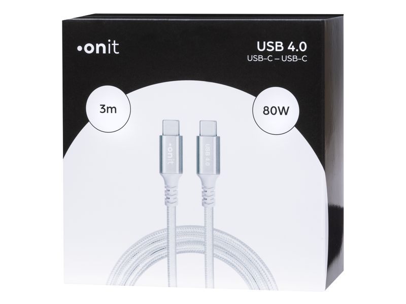 onit USB4-Kabel Pro USB C - USB C 3 m, Weiss Verbindungskabel mit geflochtener Nylonummantelung