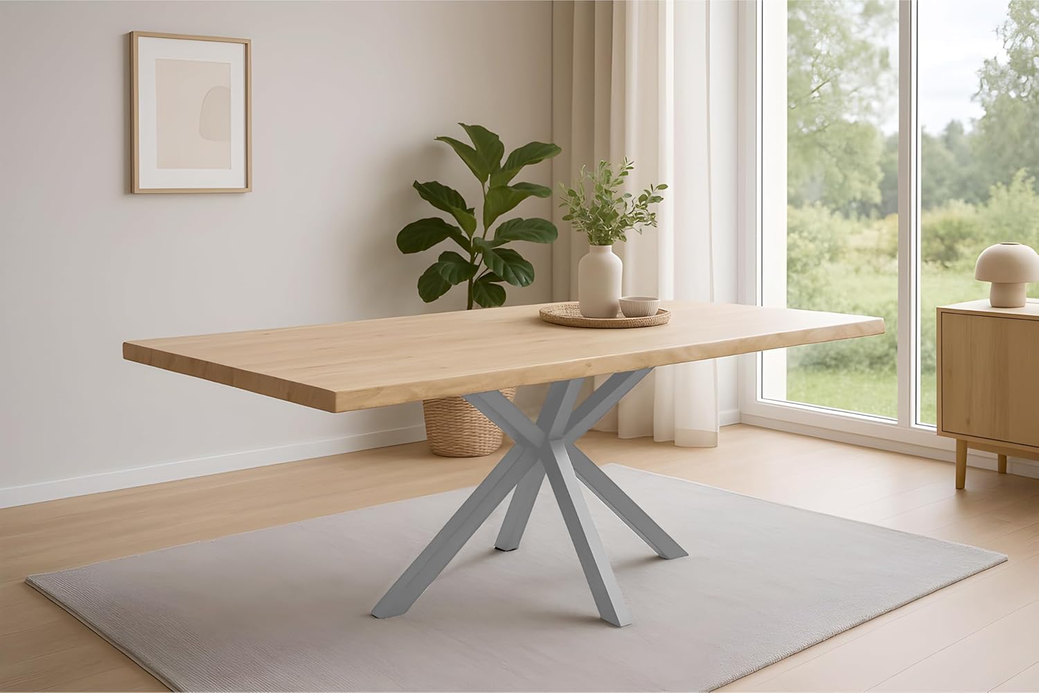 SAM Esstisch Harley | 180 x 90 cm | Akazienholz massiv | Farbe: Natur lackiert | echte Baumkante | Spider-Gestell Metall Silber | pflegeleichter Baumkantentisch/Esszimmertisch/Küchentisch