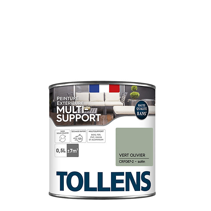 Peinture extérieure multi-supports Tollens satin vert olivier 500ml