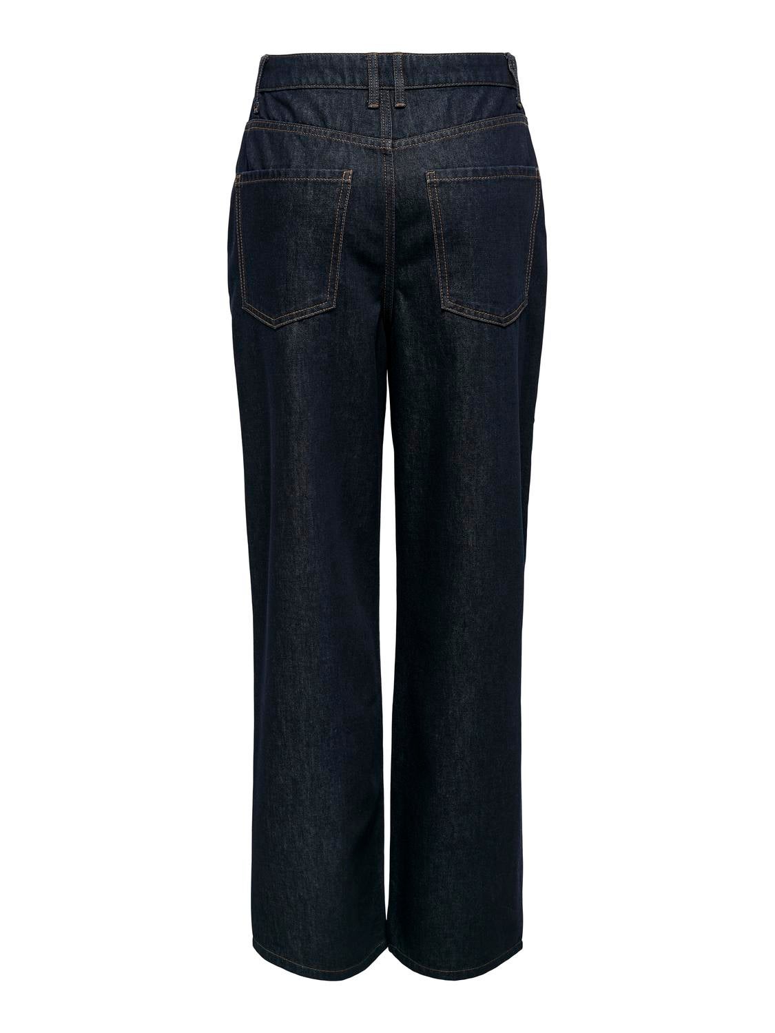 JDYSANSA Hohe Taille Weiter Beinschnitt Jeans Dark Blue Denim