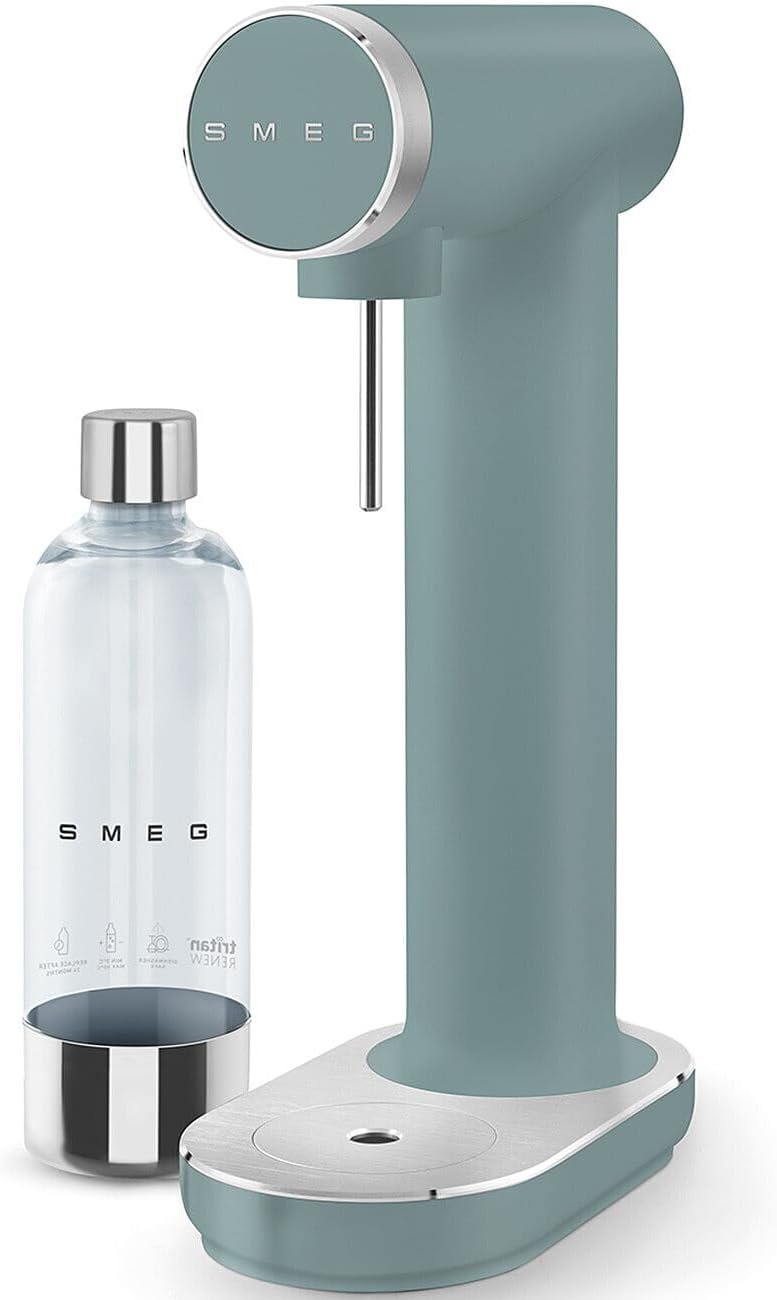 Smeg, SKC01EGM Wassersprudler mit Sprudelregler und Tropfschale, 800-ml-Flasche, CO₂-Zylinder nicht enthalten, Smaragdgrüne Matte