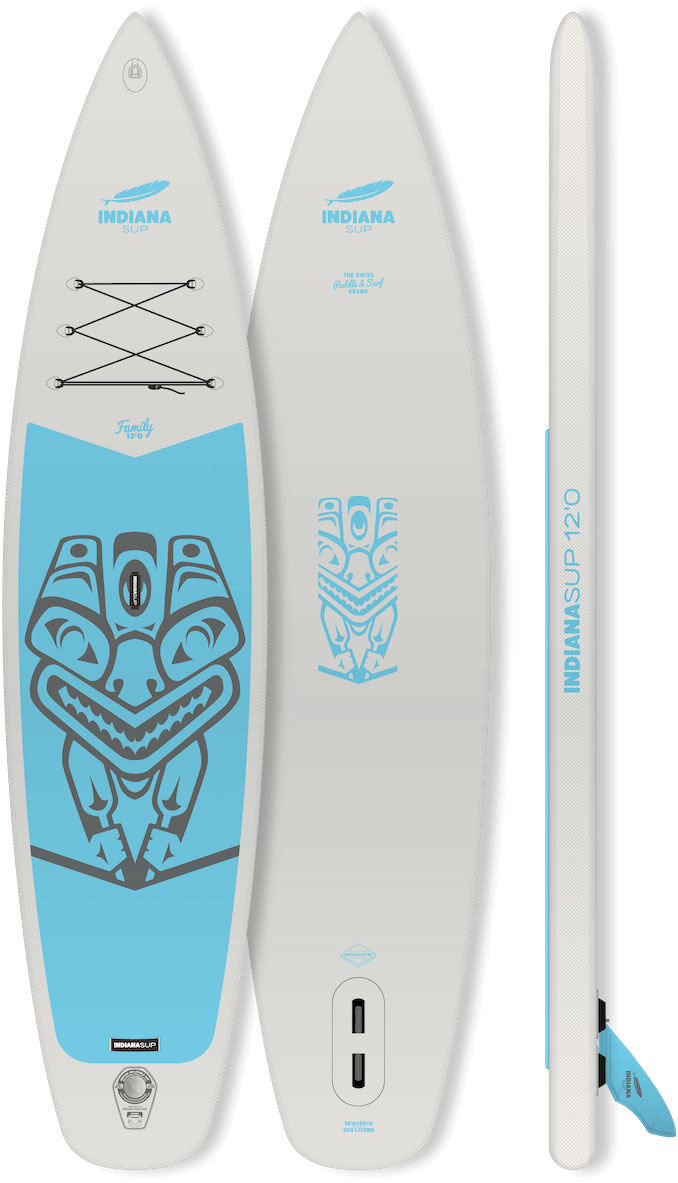 Indiana Family Pack 12'0 aufblasbares Stand Up Paddling-Board inkl. Paddel und Luftpumpe Grau