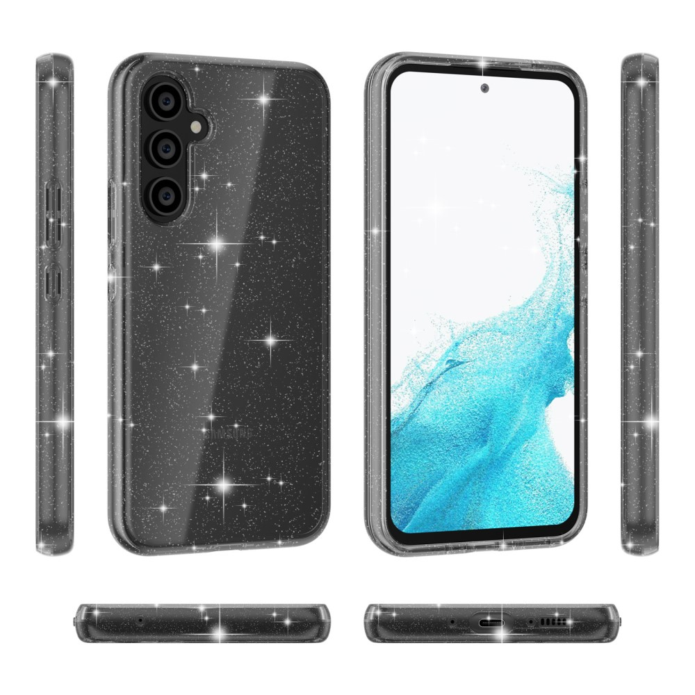 Samsung Galaxy A54 5G Hybrid Hardcase Schutzhülle im Glitzer Design - Schwarz / Transparent
