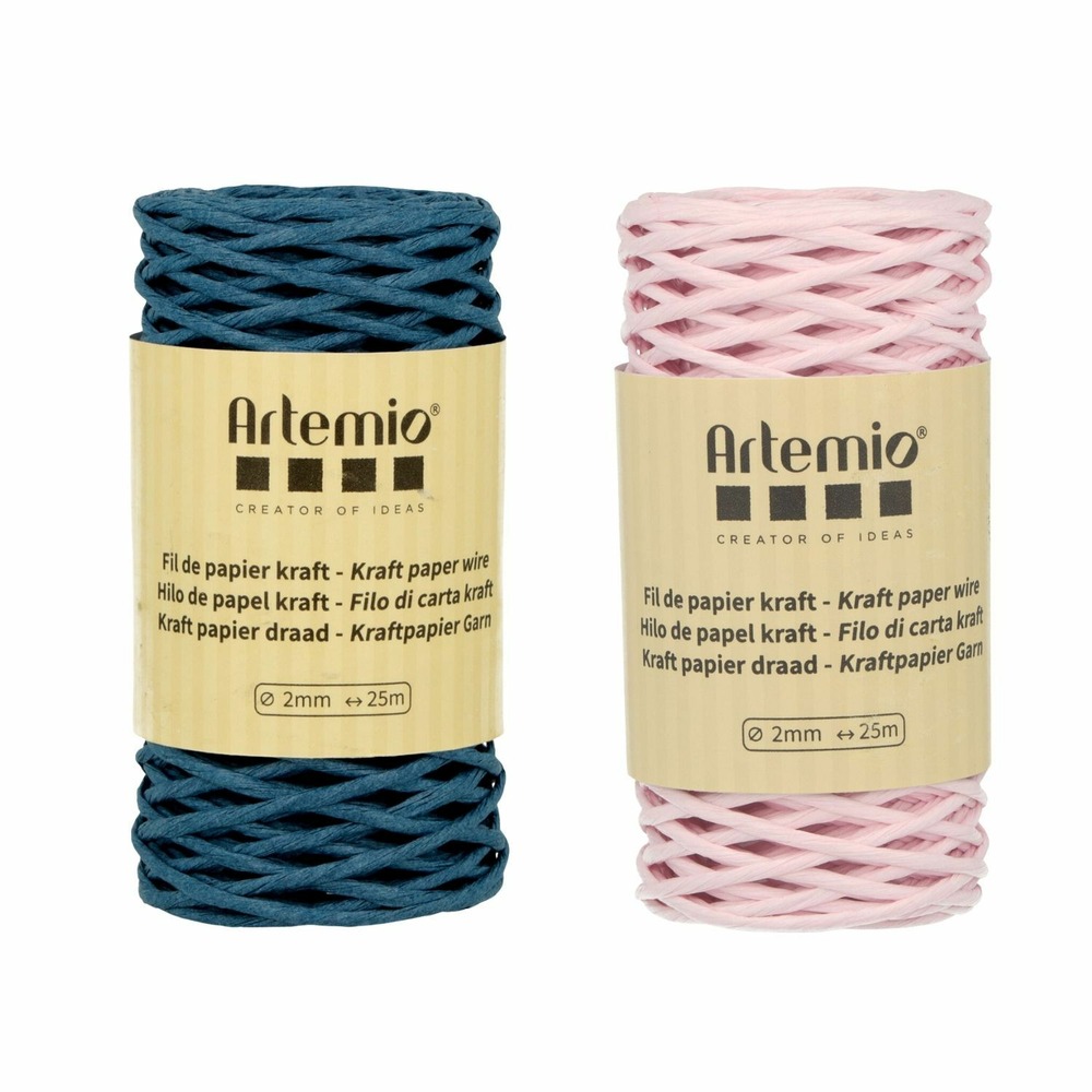 2 bobines fil kraft bleu azur/jaune 2mm x 25 m