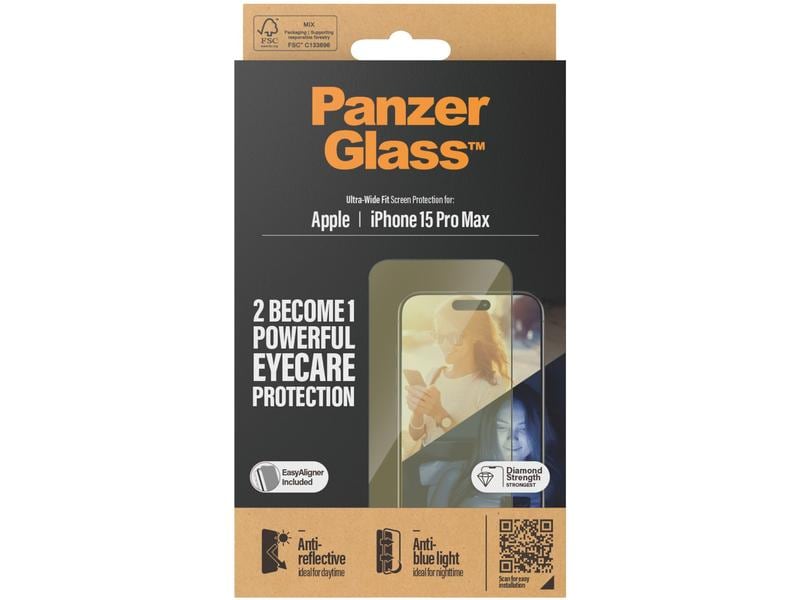 Panzerglass Displayschutz Anti Reflective iPhone 15 Pro Max Anti Reflective und  BluelightUltra Wide Fit Displayschutz mit Applicator für das Apple iPhone 15 Pro Max