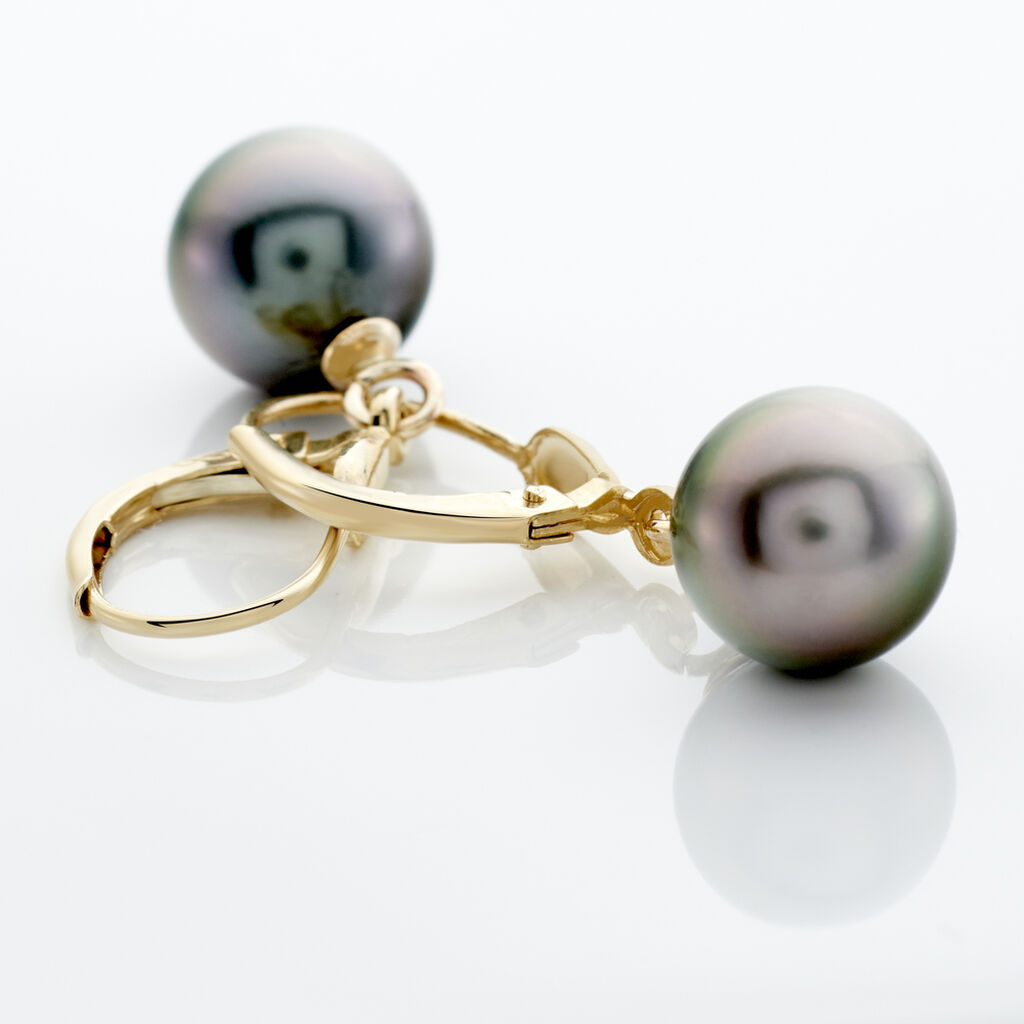 Boucles D'oreilles Puces Baroque Dormeuse Or Jaune Perle De Tahiti