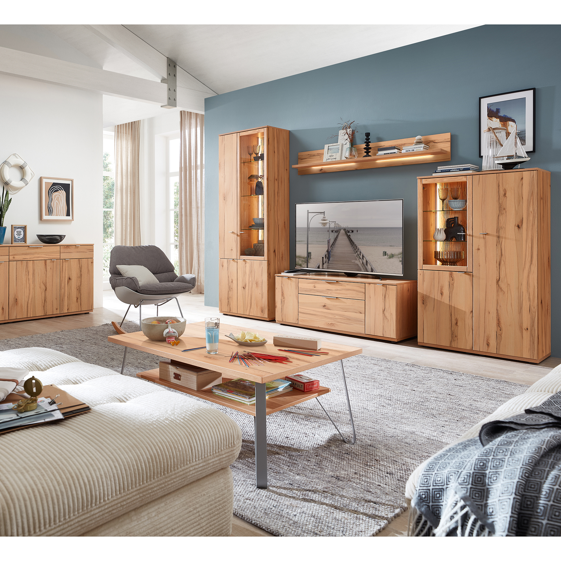 Highboardvitrine - Balkenbuche - 90 cm
