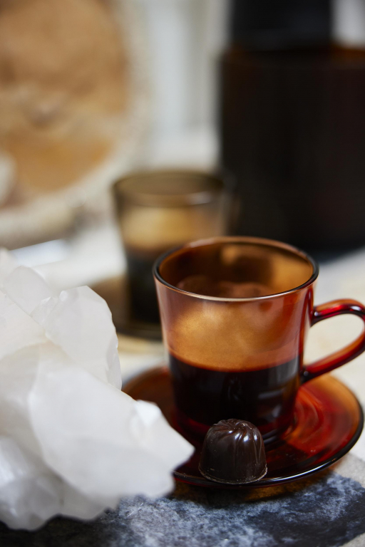 HKliving 70's Glassware koffie mok set van 4 amber brown
