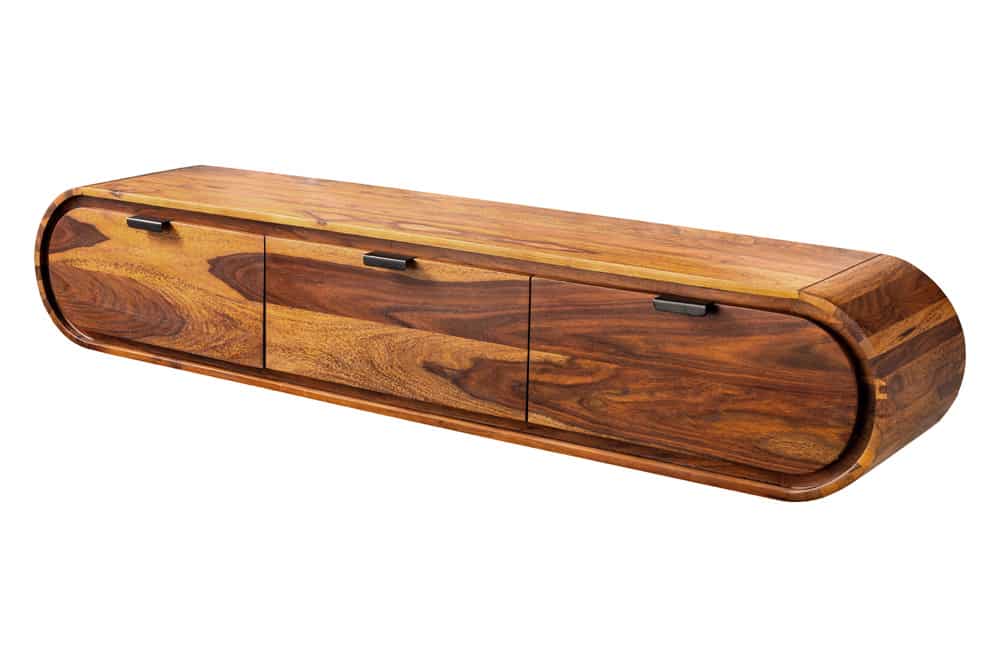 Hängendes TV-Board ORGANIC 160cm braun stone finish Sheeshamholz massiv mit Schubladen