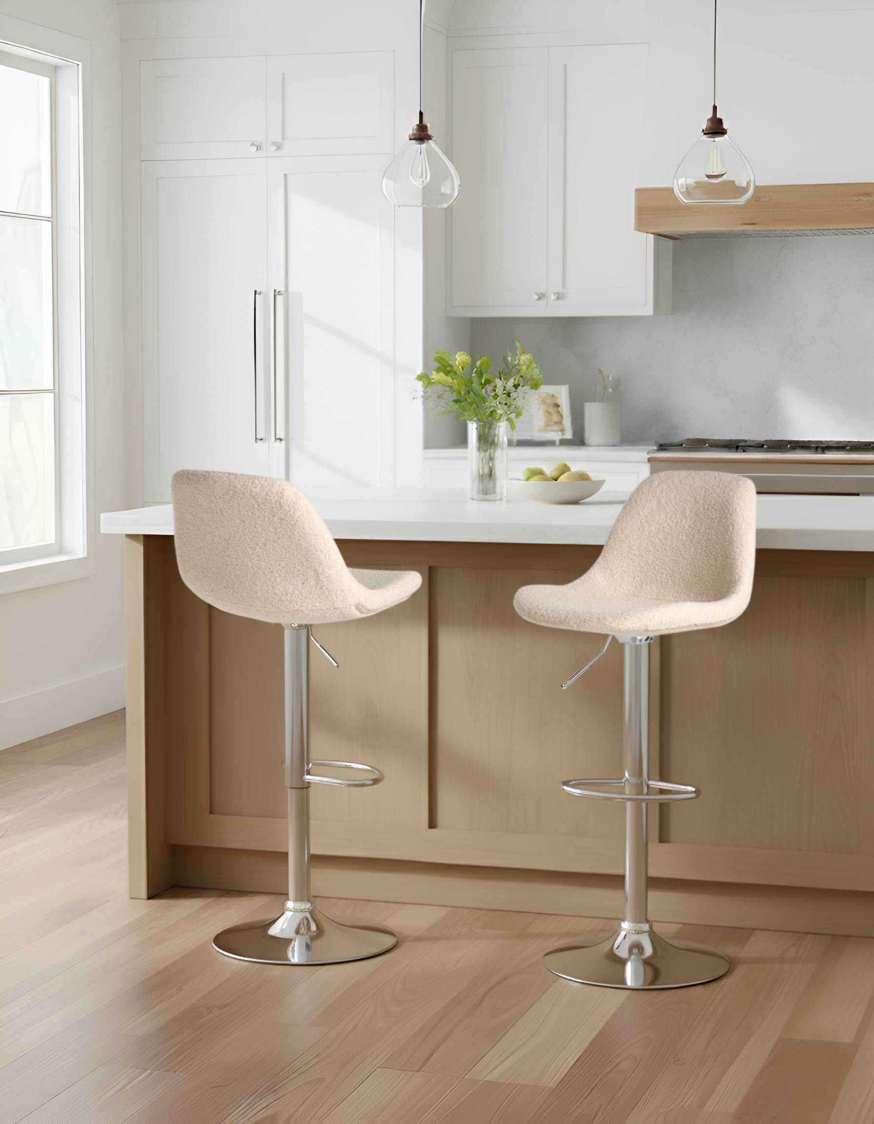 Set van 2 barkrukken KAHLA Bouclé draaibaar Lichtbeige