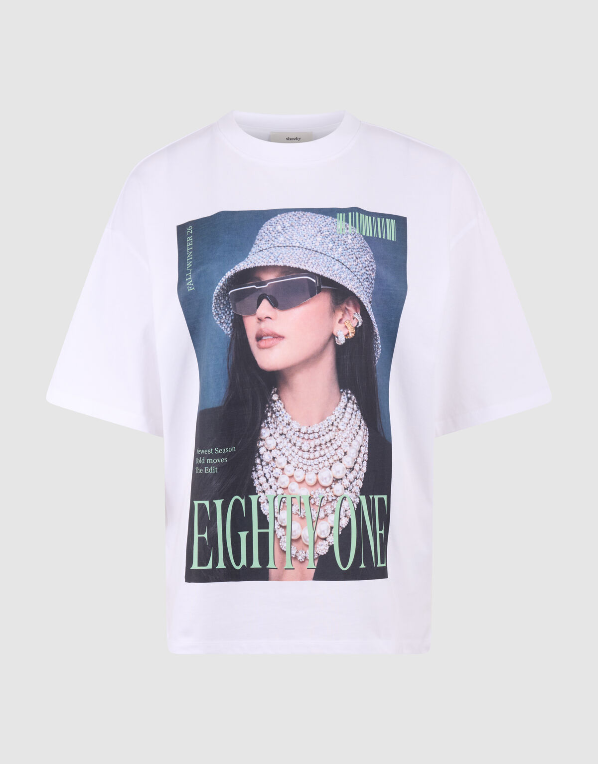 Oversized Pearl Magazine T-shirt Wit