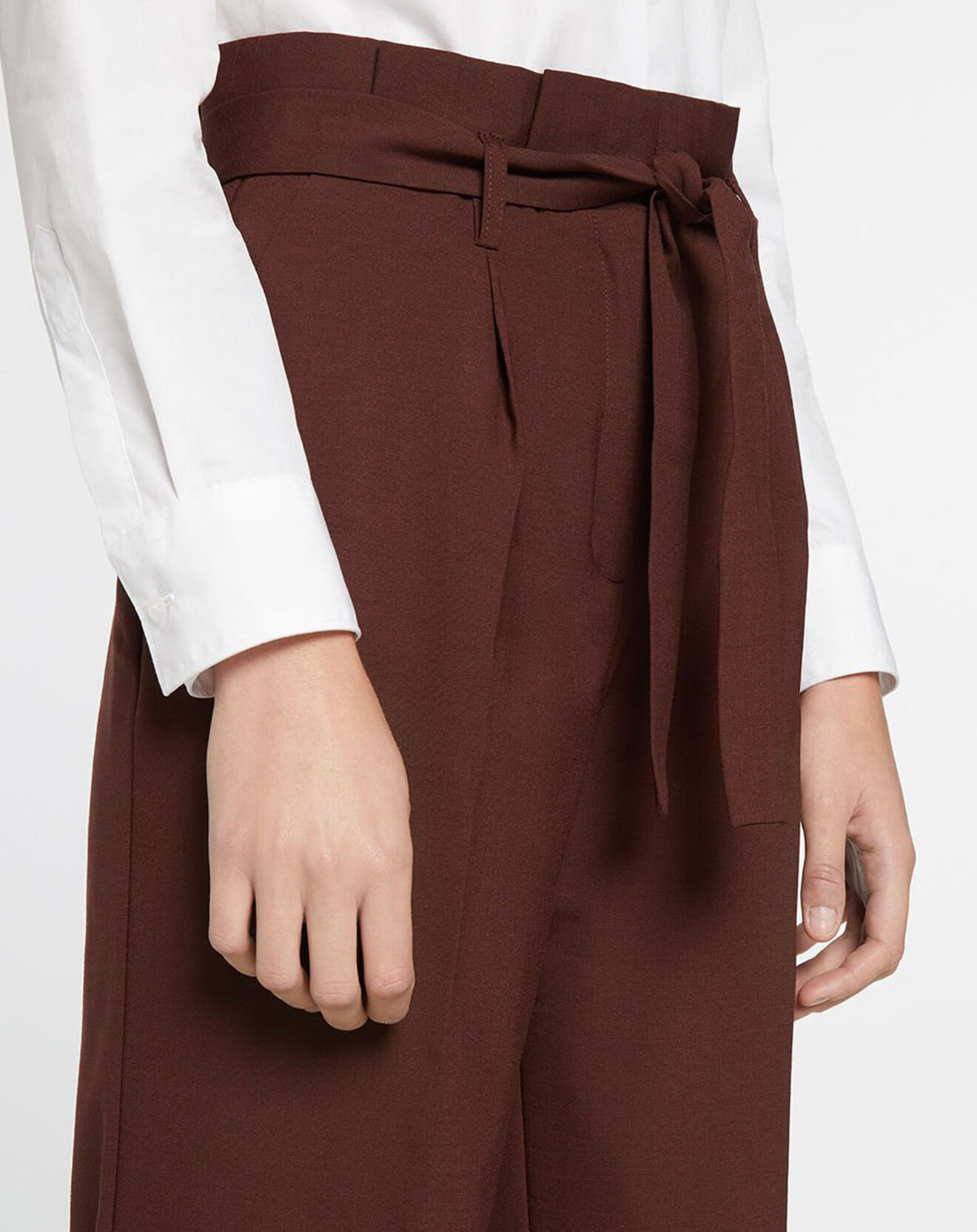 Galeries Lafayette Pantalon paperbag en Laine mélangée marron