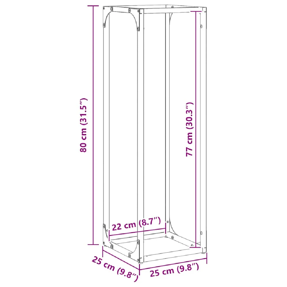vidaXL Portant de bois chauffage anthracite 25x25x80 cm