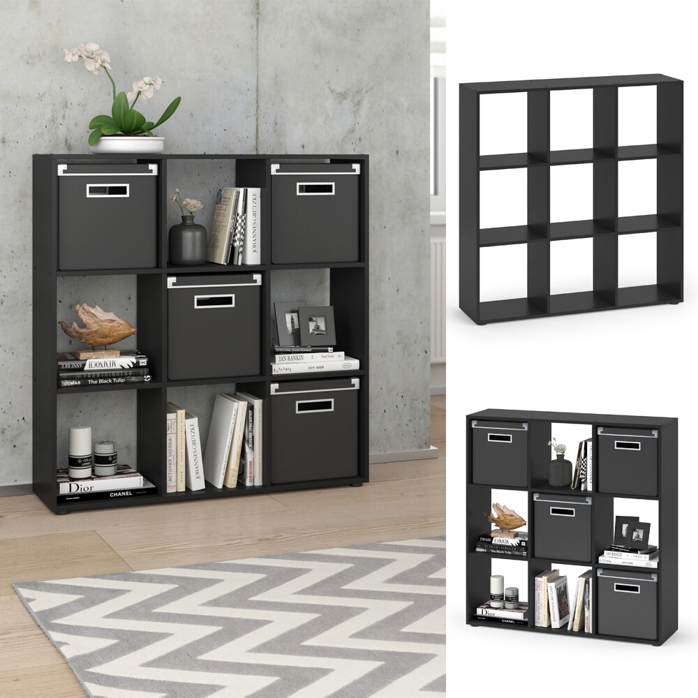 VICCO Raumteiler NOVE 9 Fächer Schwarz - Würfelregal Raumtrenner Standregal