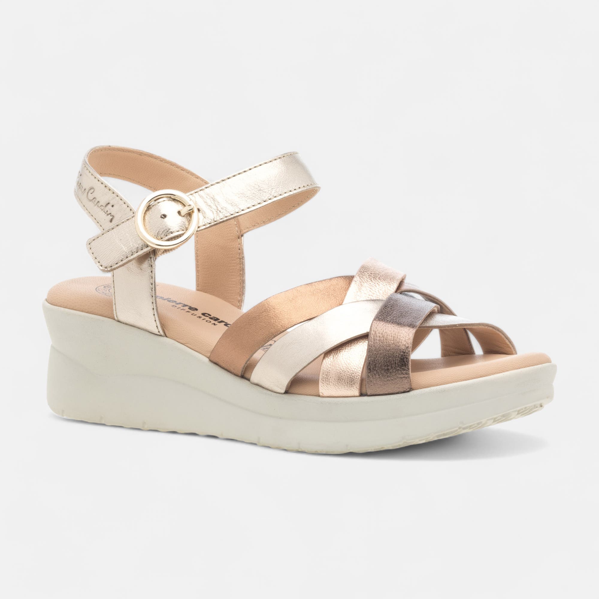 Sandales à talon compensé Femme en cuir or