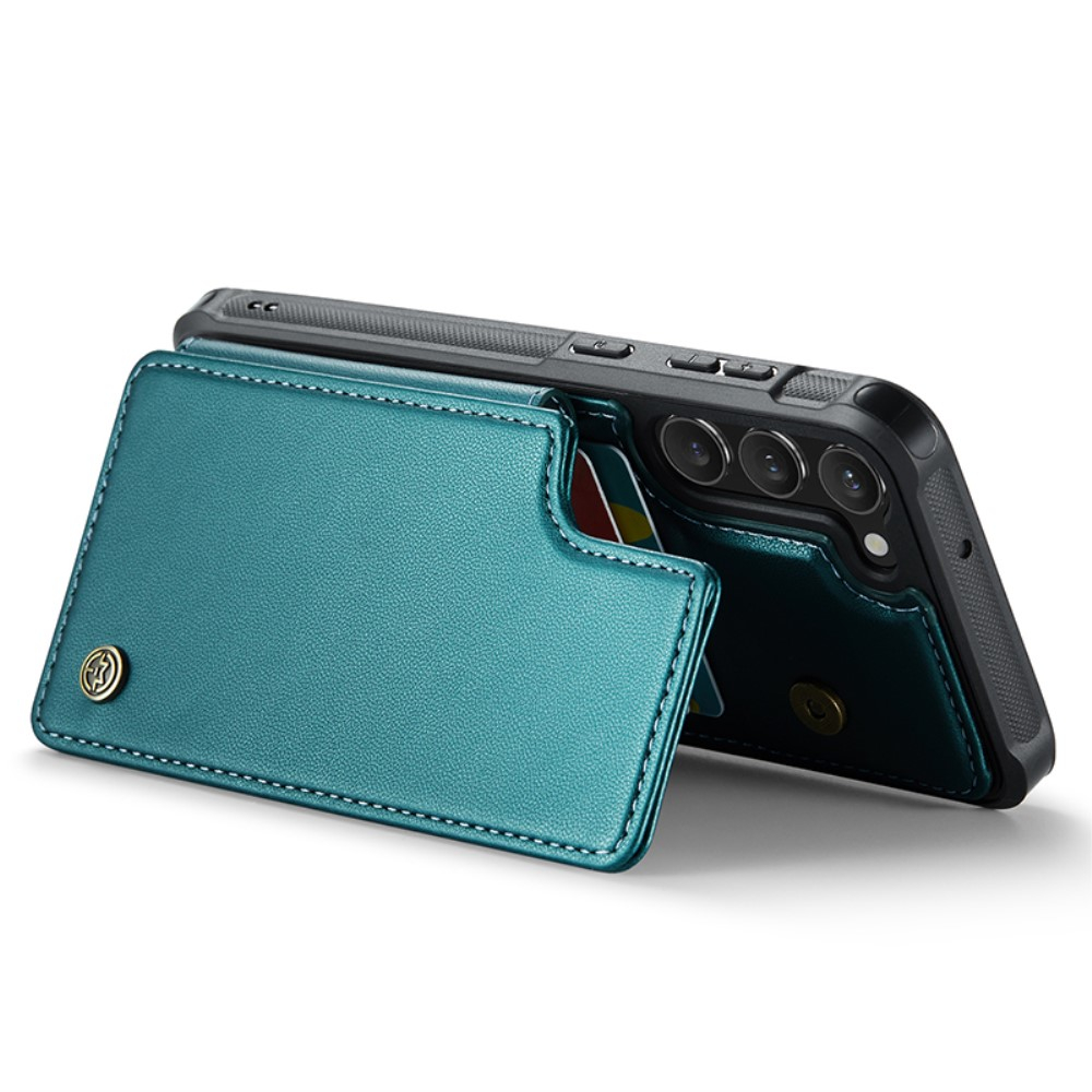 Samsung Galaxy S23 5G Leder Hülle mit Kartenfächern im Litchi Look   Kickstand (RFID Schutz) - Grün