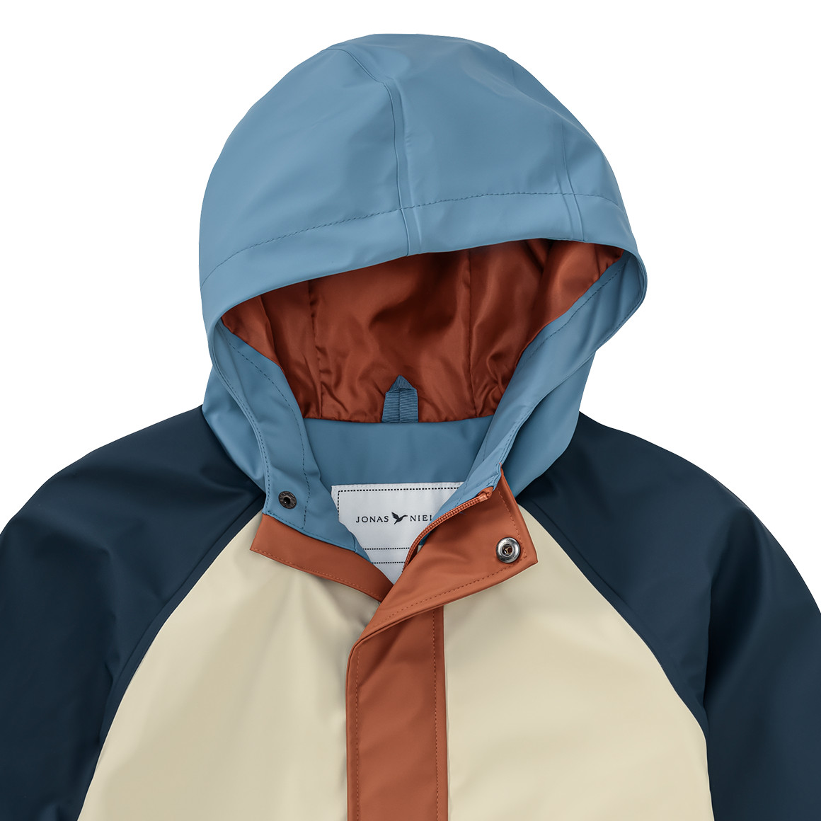 Jonas Nielsen Kinder Regenjacke mit Farbteilern dunkelblau / creme / hellbraun