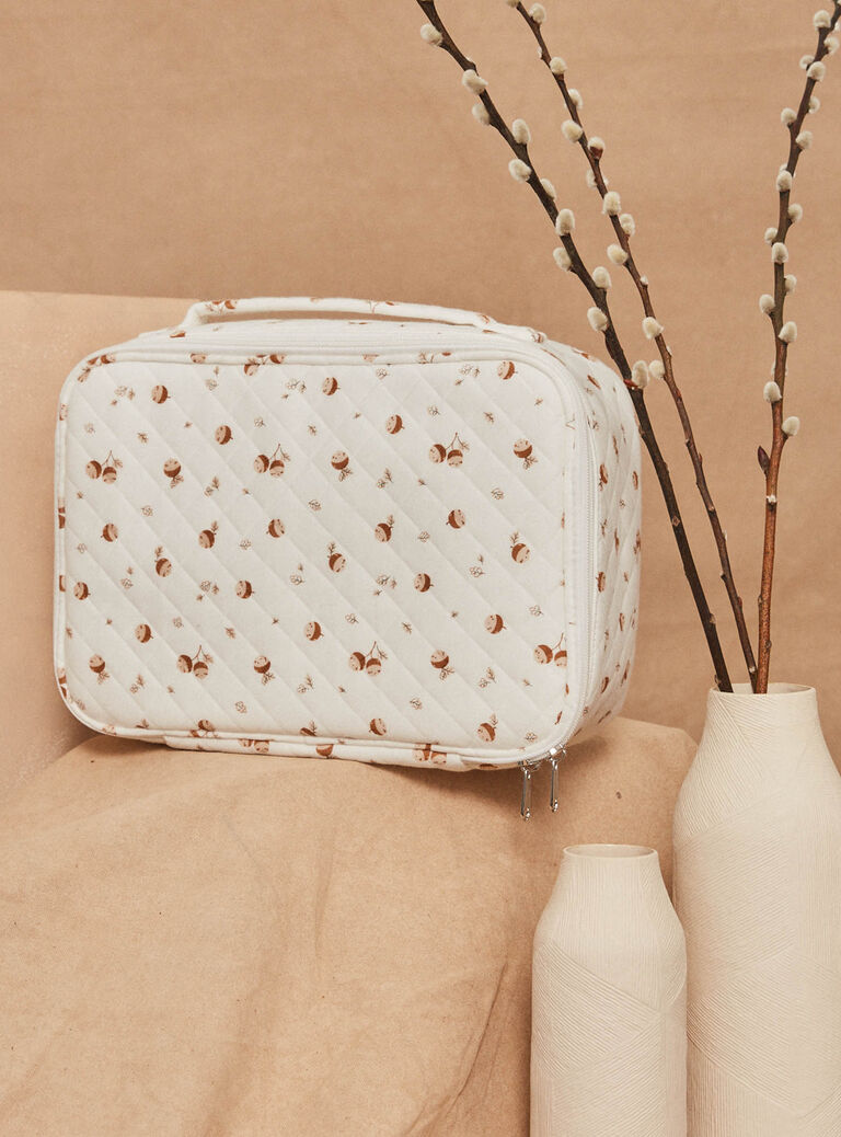 Valise de naissance écrue en tubique fantaisie