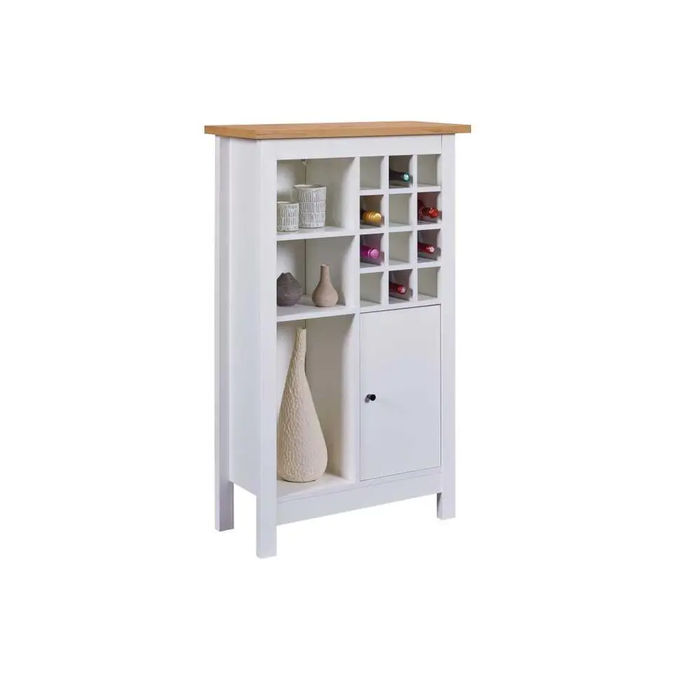 Hioshop Julina wandkast wijnrek- 1 deur- 3 open planken- 12 ruimte voor wijn
