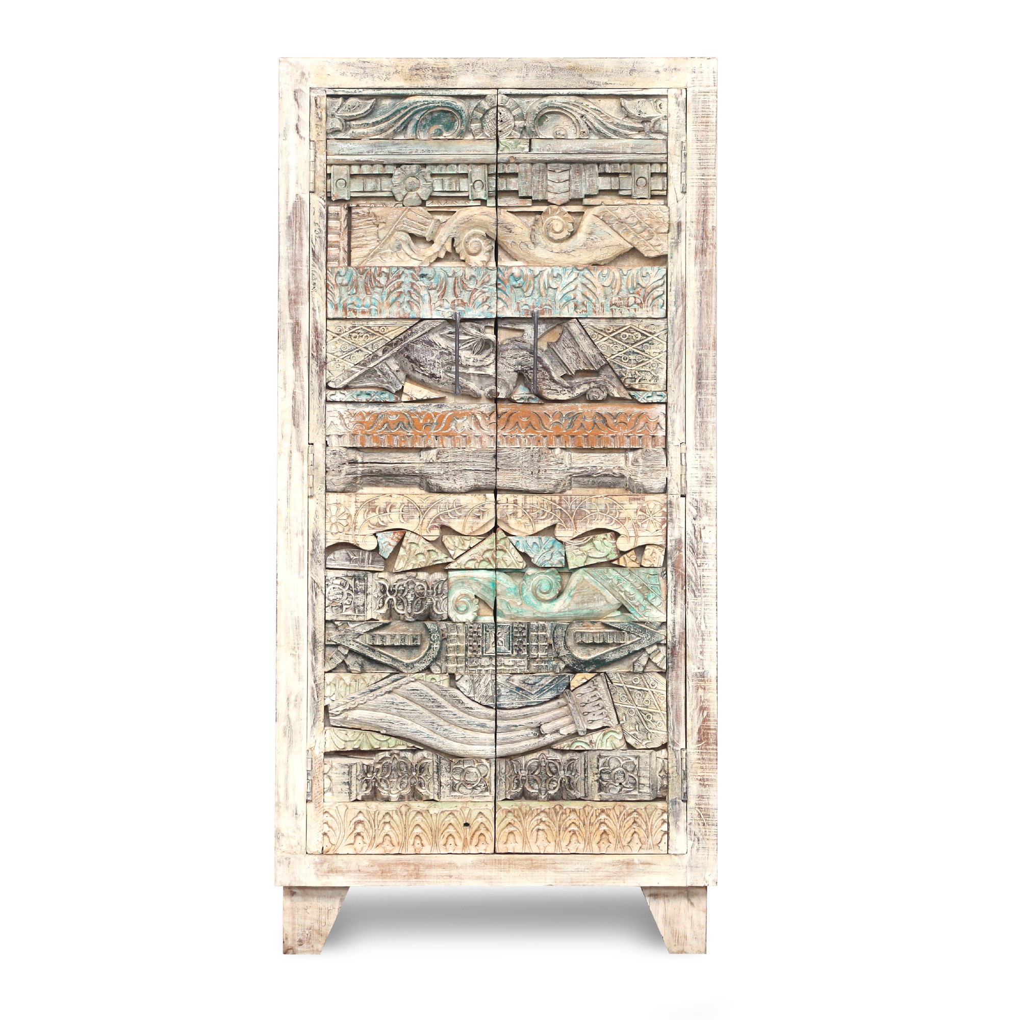 Schrank 'Shaja', 2türig, weiß gekälkt, multicolor, H 180 cm, B 90 cm, L 40 cm von fischer's lagerhaus
