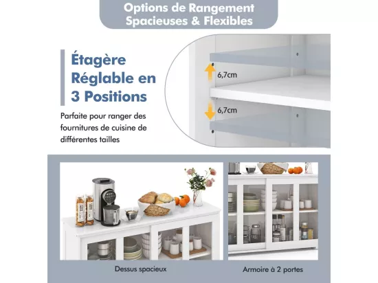 Buffet cuisine, armoire cuisine avec 2 etagères, 2 portes 107 x 33 x 64 cm (blanc)