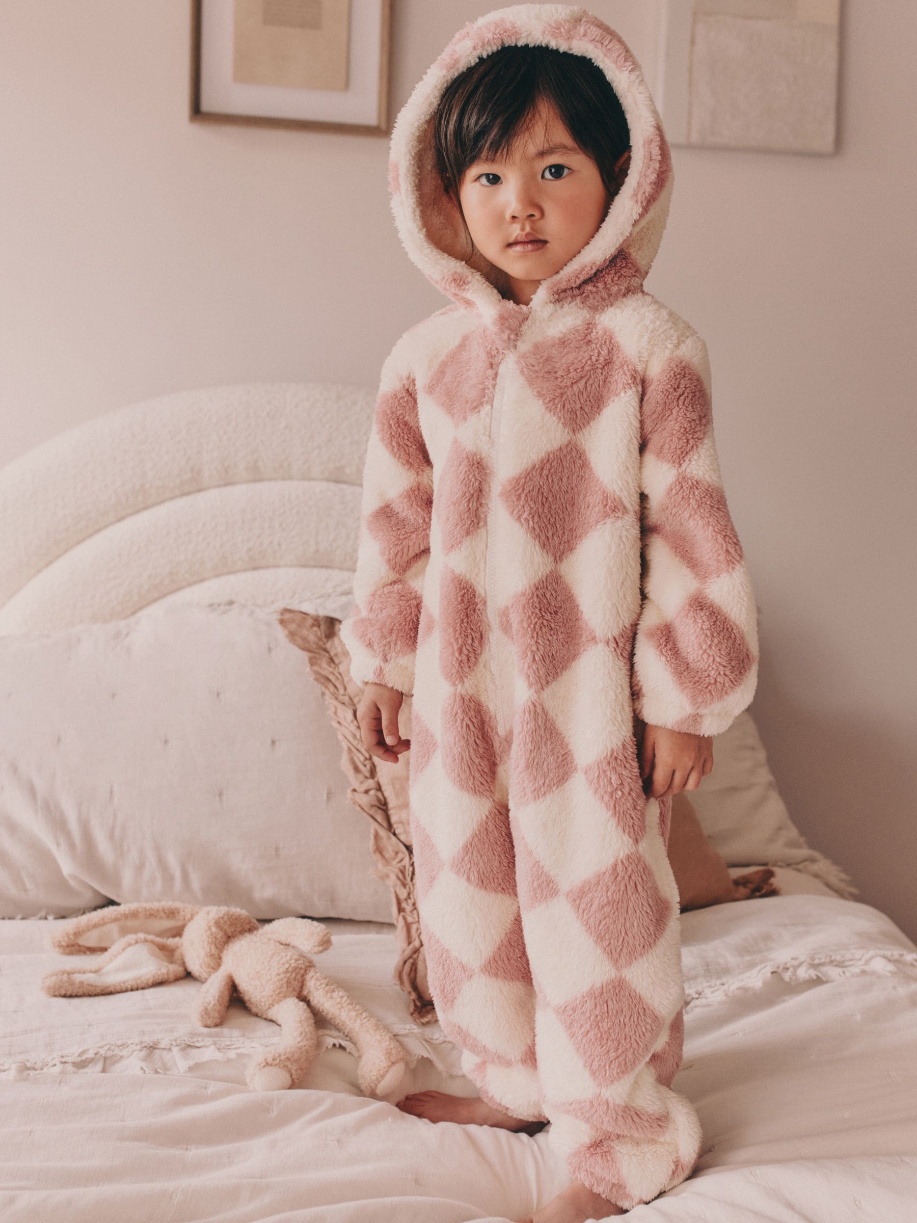 Pink/Cream Harlequin - Fleece All-In-One (1,5 - 16 jr)