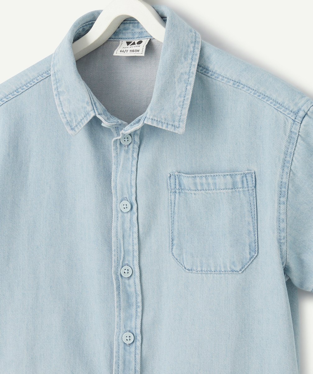 chemise manches courtes garçon à faible impact en denim bleu léger