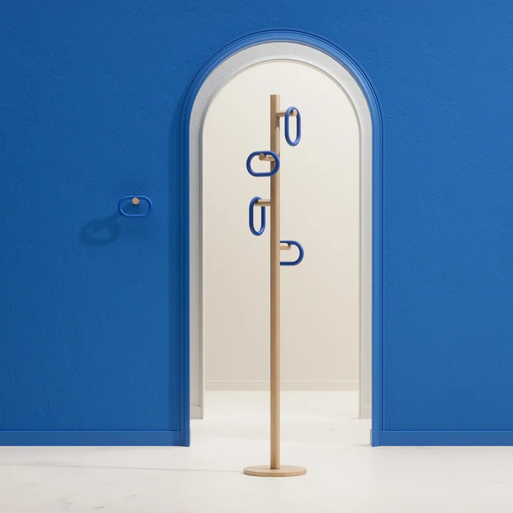 Hartô - Fernand Garderobenhaken, horizontal, Eiche natur / electric blue