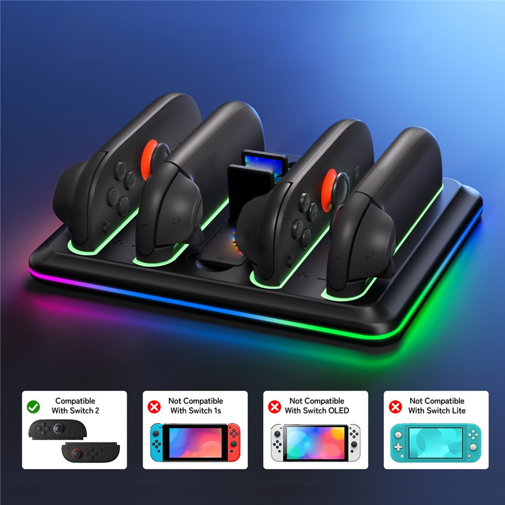 (4-fach) Ladestation Charging Dock mit LED-Anzeige und Spielekartenhalterung für Nintendo Switch 2 Joy-Cons - Schwarz