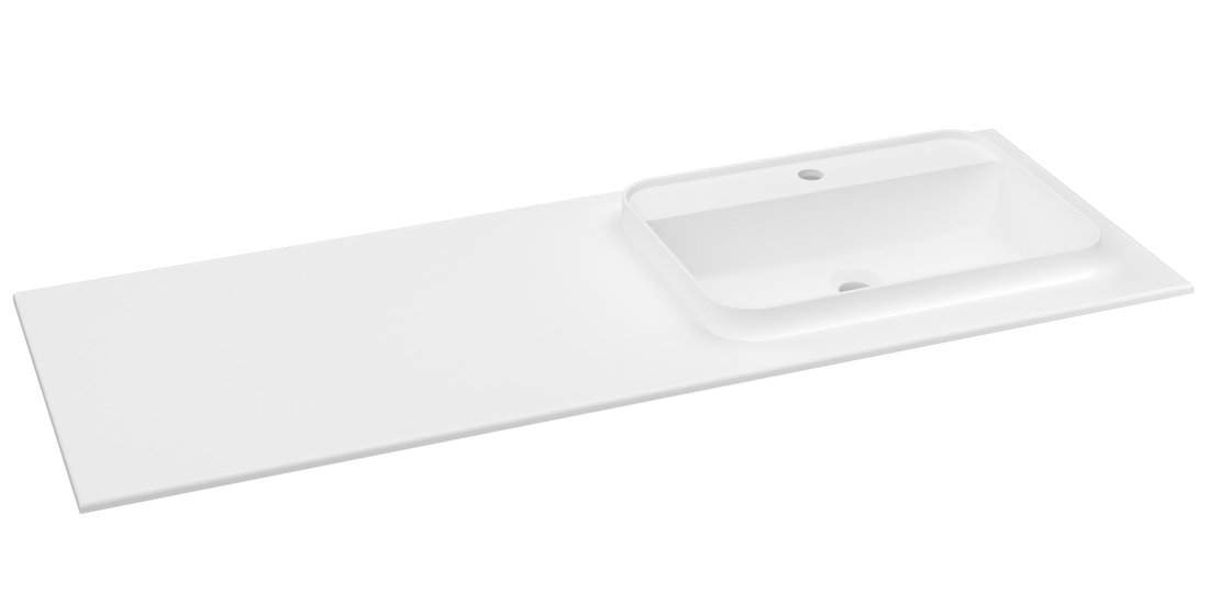 Sapho Brahea wastafel 140x50cm solid surface wit mat met smalle rand en kraangat rechts