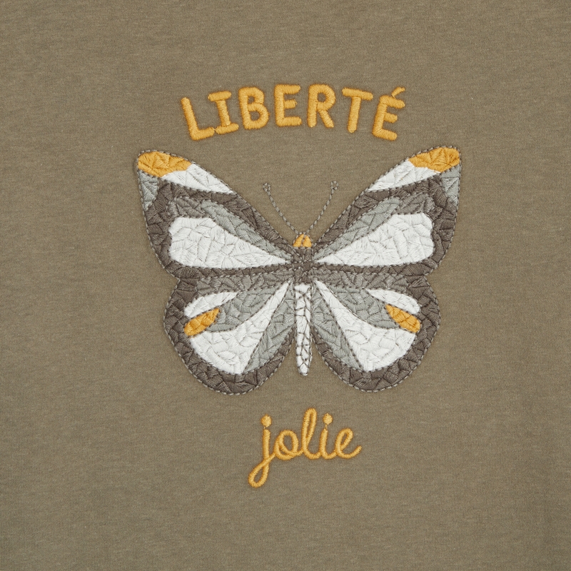 T-shirt manches longues motif papillon vert fille