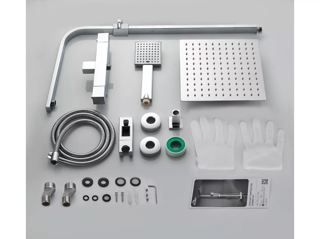 Colonne de Douche Thermostatique Ensemble Douche Avec Tête de Douche de 10 Pouces Système Douche en Laiton Hauteur Réglable pour Salle de Bain