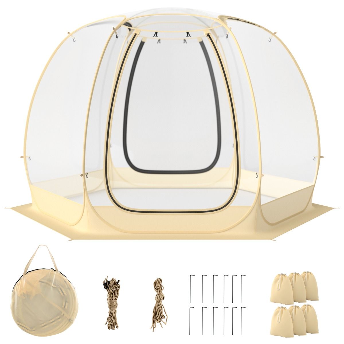 Tente Bulle à Ouverture Instantanée pour 6 à 10 Personnes Tente Dôme d'Extérieur 328 x 328 cm Résistante Aux Intempéries Transparent - Lidl-Manfred