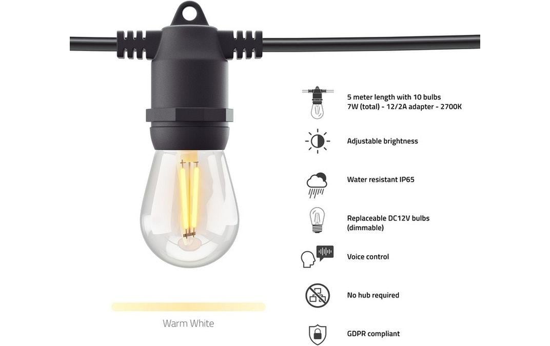 Gartenleuchte String Light 12 LEDs, 5m, WarmweissSmart Outdoor Lichterkette