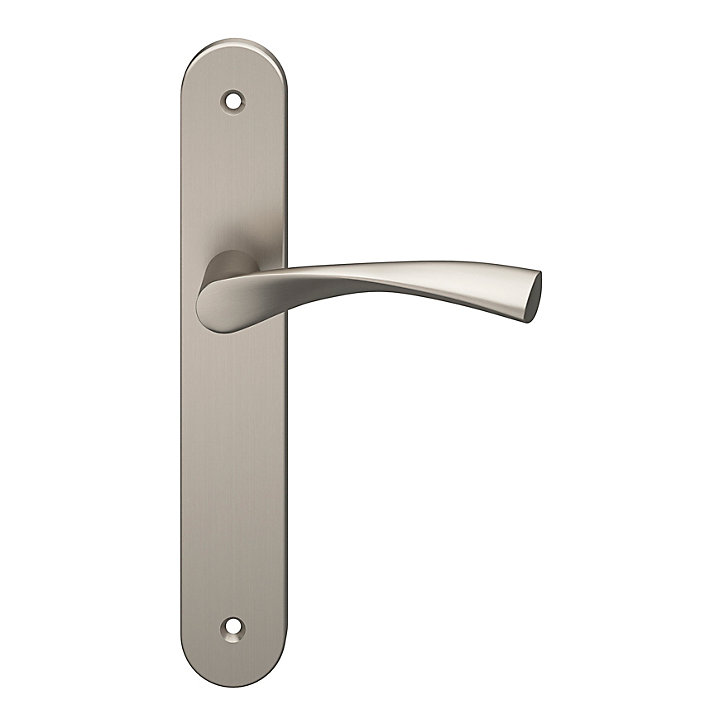 Ensemble poignée sur plaque rond GoodHome Breage effet nickel satin gris L.120.5mm x l.40mm entraxe 195mm