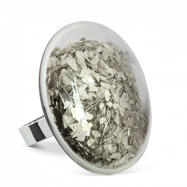 Bague en verre soufflé - Galet Giga Paillettes
