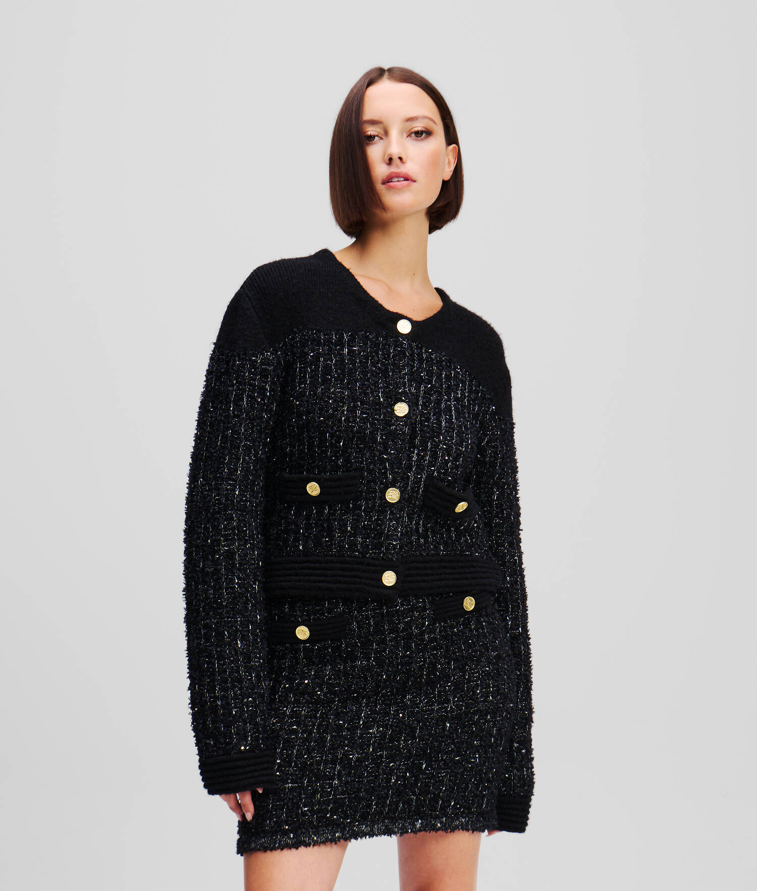 CARDIGAN EN TRICOT BOUCLÉ KARL ESSENTIAL - Noir