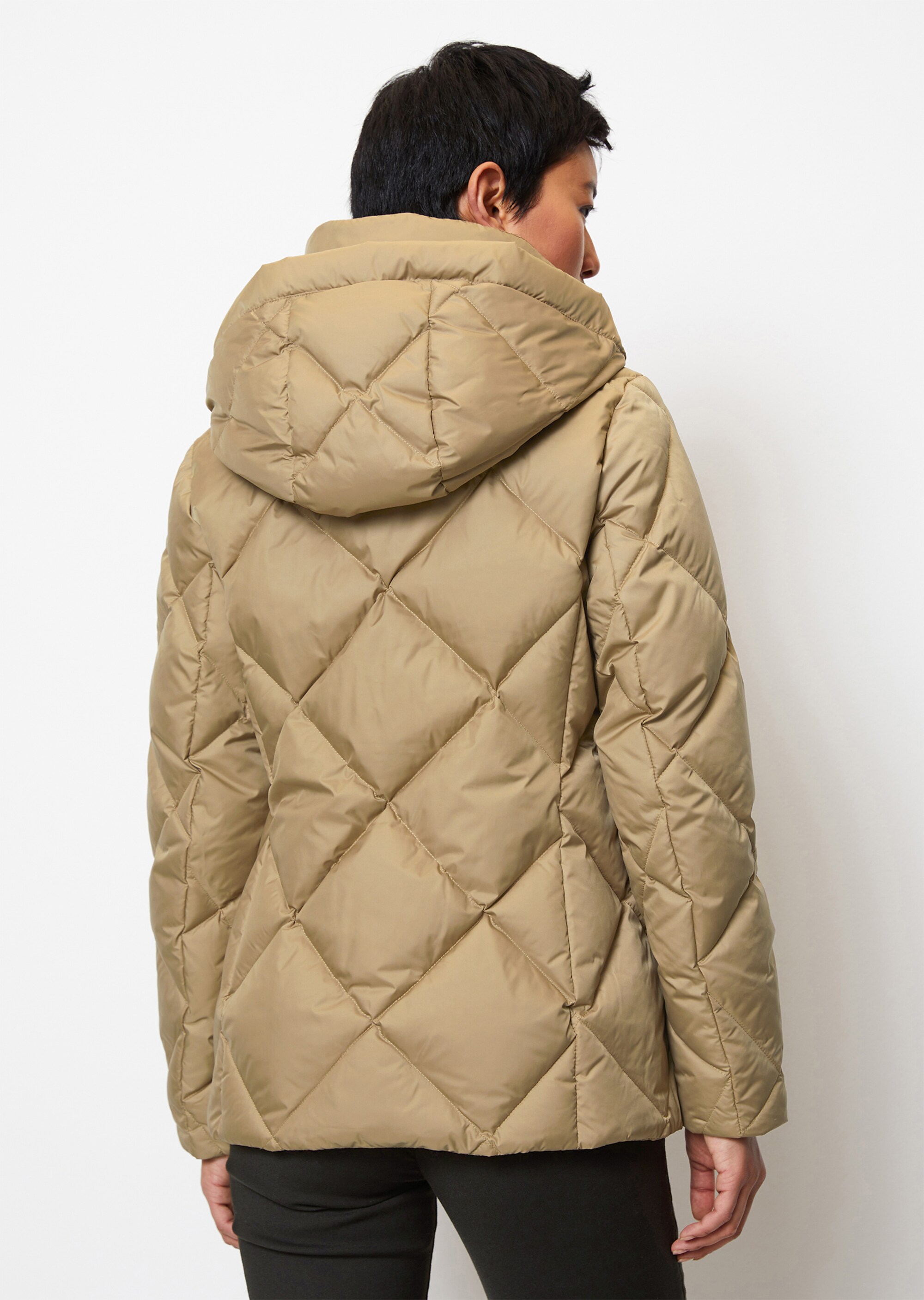 Puffer-Daunenjacke regular mit kontrastfarbener Kapuze