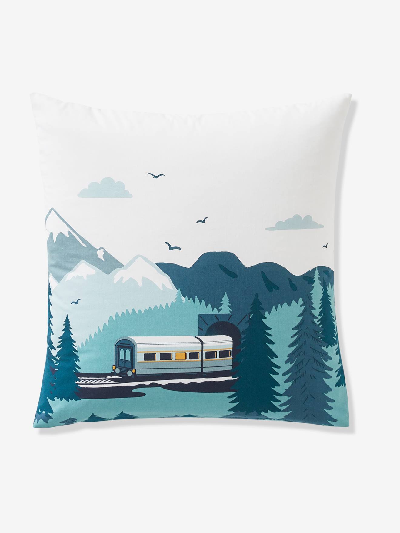 Conjunto infantil de capa de edredom e fronha, Over Rails, verde médio liso com estampas.