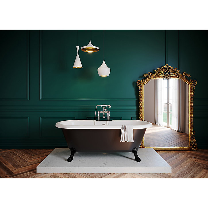 Baignoire îlot adossée noir 170 x 80 cm GoodHome Emba + lot de 4 pieds noir