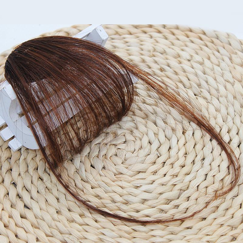 (14cm) Kunsthaar Extensions Clip-In Fransen Pony Haarverlängerung mit Stufenschnitt - Hellbraun