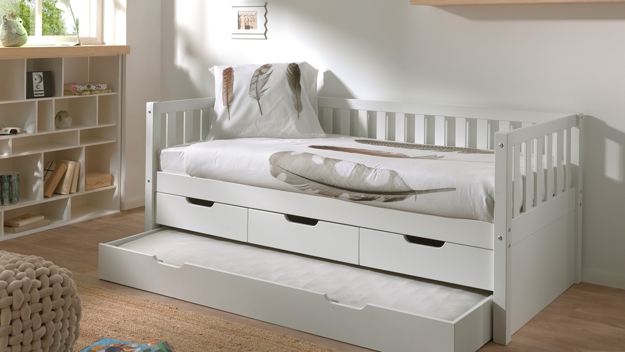 Kajuitbed Fritz met 3 laden en slaaplade white