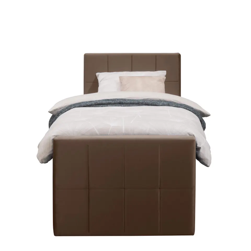 Boxspring met voetbord Liv geblokt - bruin - 90x200 cm - slanke poot