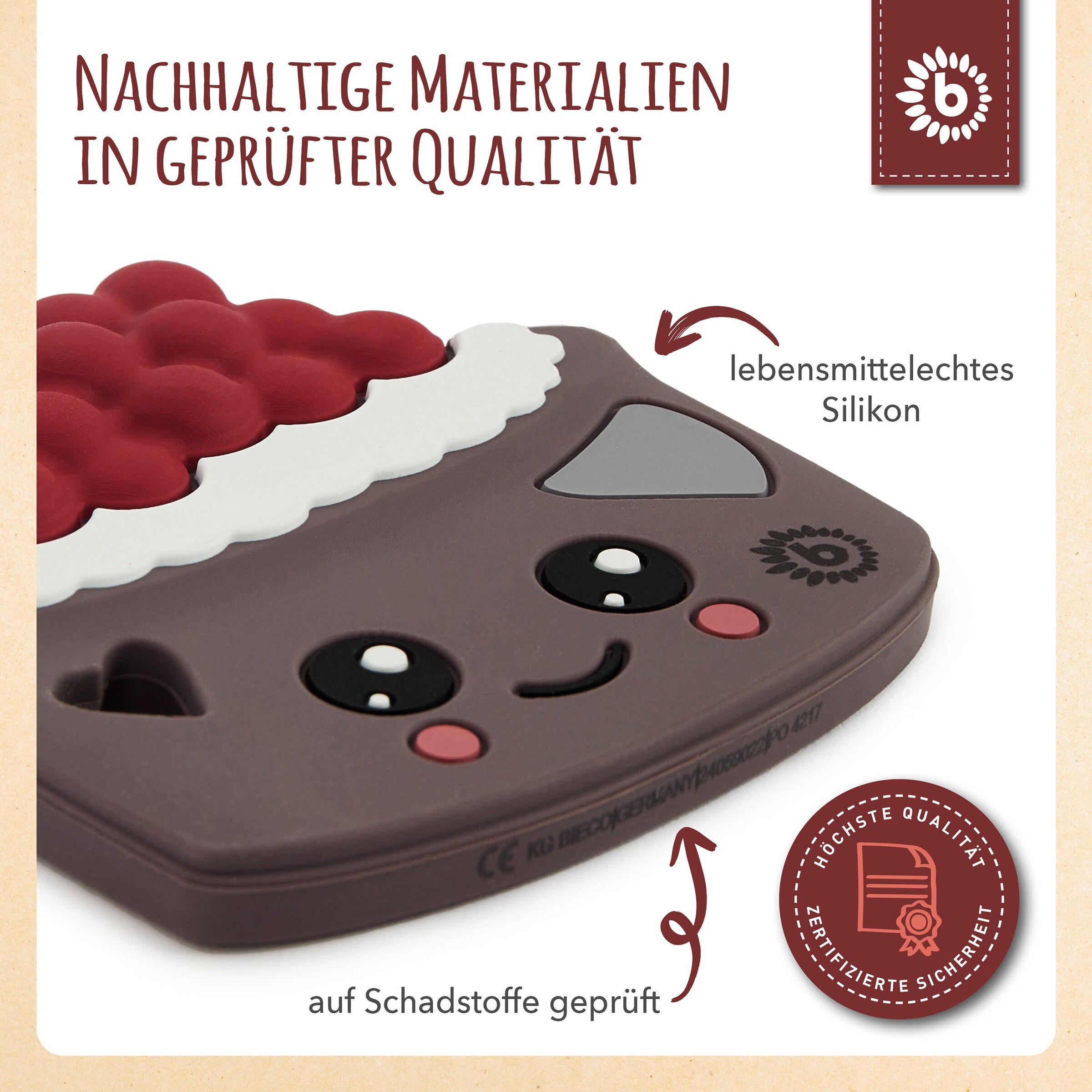 Bieco Beißring Silikon Torte - ab Geburt Braun