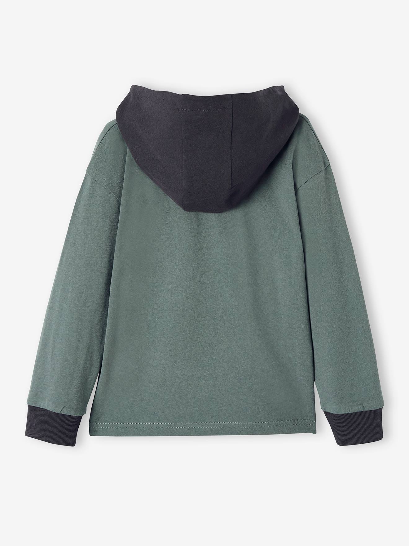 Camiseta com capuz de polvo, tamanho médio infantil, verde lisa com estampas.