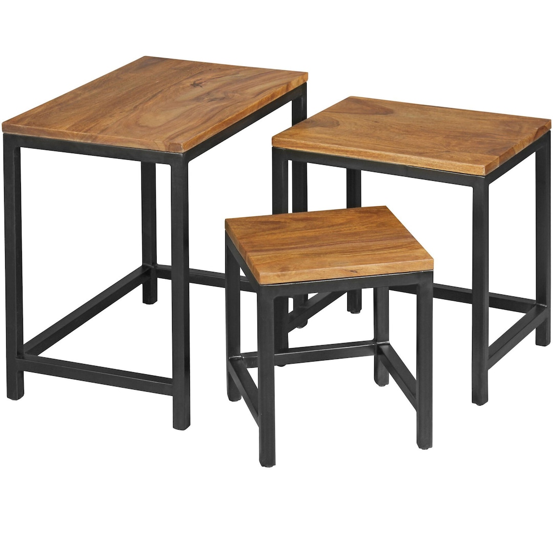 Beistelltisch-Set Gobabis 3-teilig Metall Sheesham