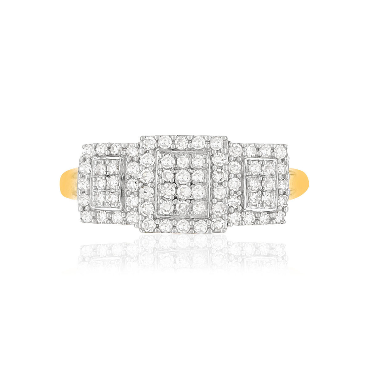Bague or 375 2 tons rectangles diamants